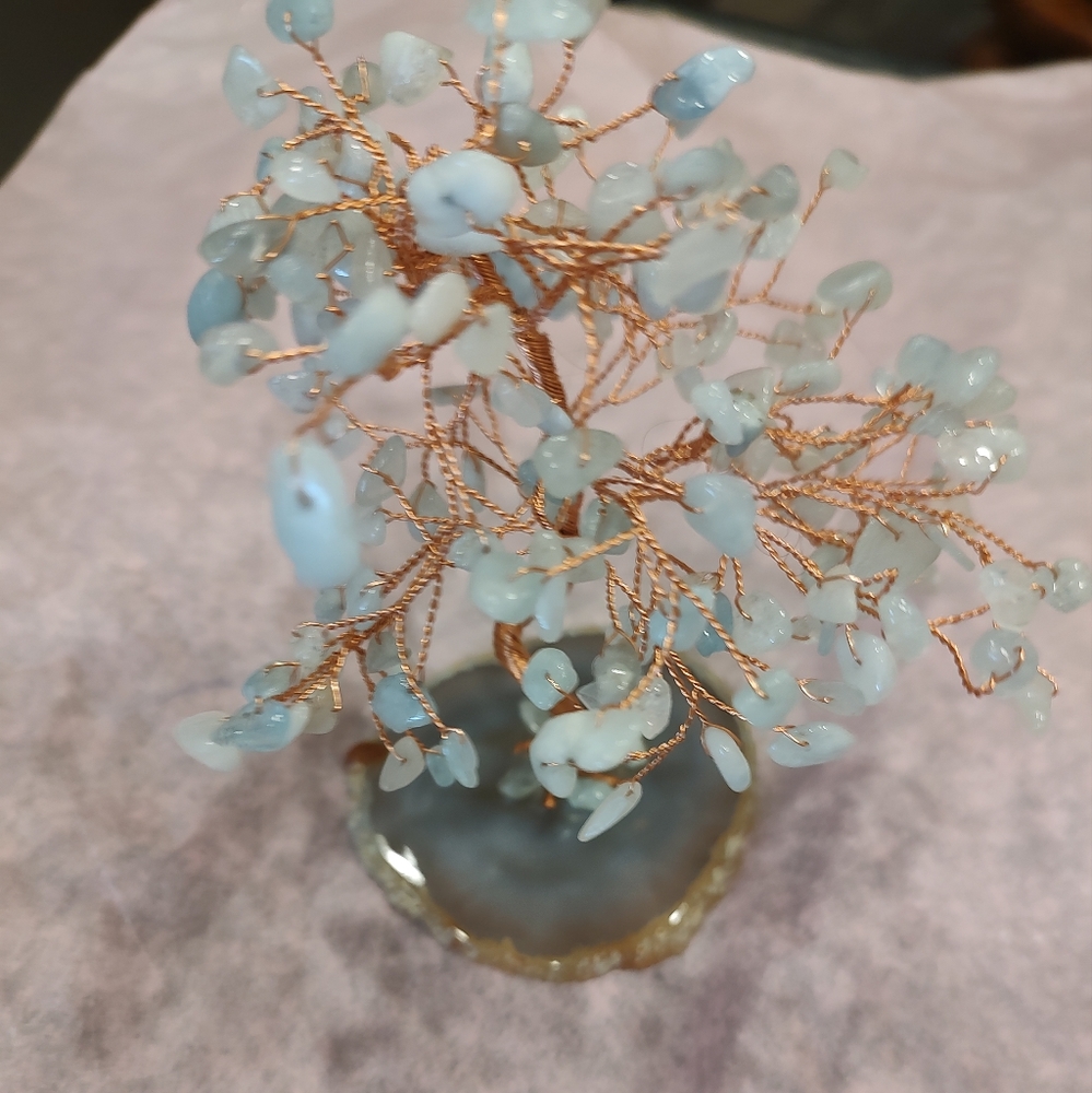 Aquamarine Crystal Stones Copper Wired Tree